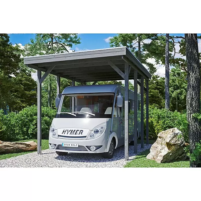 SKAN HOLZ Carport Friesland - Außenmaß inkl. Dachüberstand (B x T): 3,97 x 5,55 m, Einzelcarport, Schiefergrau - Anwendungsbeispiel