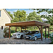 Skan Holz Carport Friesland (Außenmaß inkl. Dachüberstand (B x T): 5,57 x 5,55 m, Doppelcarport, Nussbaum, Mit 1 Einfahrtsbogen) | BAUHAUS