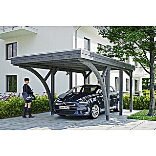 Skan Holz Carport Friesland (Außenmaß inkl. Dachüberstand (B x T): 3,14 x 5,55 m, Einzelcarport, Schiefergrau, Mit 2 Einfahrtsbögen)