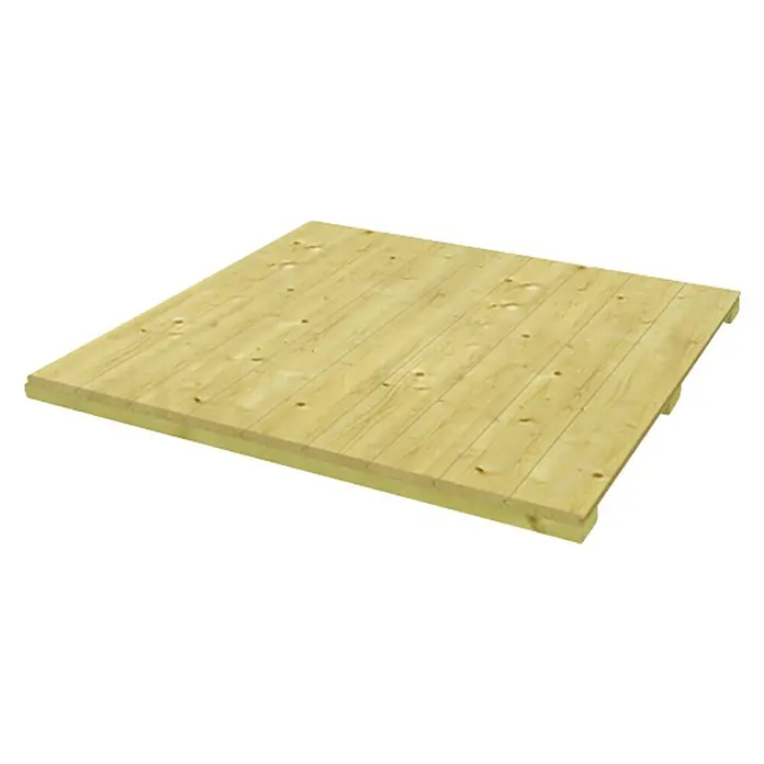 Skan Holz CrossCube Gartenhaus-FußbodenL x B: 253 x 337 cm, Passend für: Skan Holz Crosscube Gartenhäuser - Abbildung einer Holzpalette, ideal für Bau- oder Lagerprojekte. Die Palette besteht aus hellen Holzbrettern, die robust und langlebig sind.