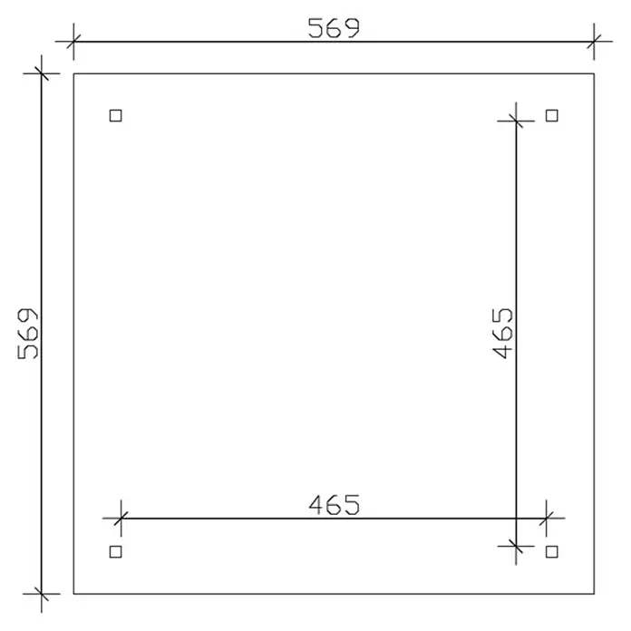 SKAN HOLZ Pavillon Cannes 4 - L x B: 569 x 569 cm, Schiefergrau - Quadratische Platte mit Maßen 569 x 569 mm und quadratischen Aussparungen, Abstände 465 mm.