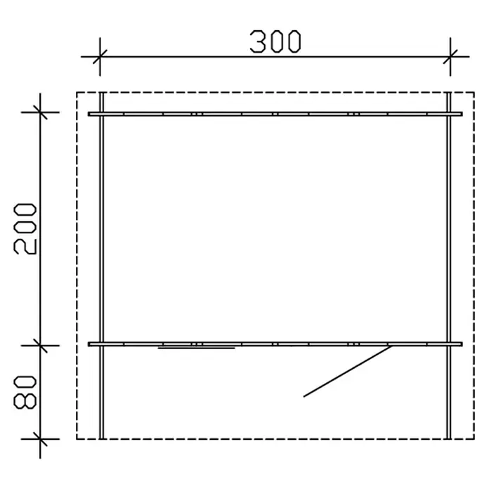SKAN HOLZ Gartenhaus Como 1 - Außenmaß inkl. Dachüberstand (B x T): 340 x 300 cm, Holz, Natur - Technische Zeichnung eines Regals mit Maßen. Die Abmessungen sind 300 x 280 mm.
