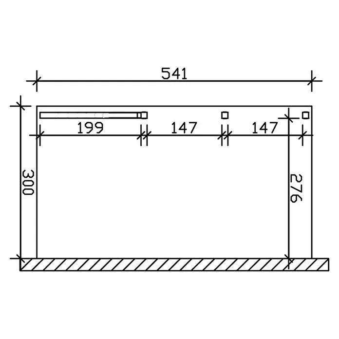 SKAN HOLZ Carport Eifel - Außenmaß inkl. Dachüberstand (B x T): 3 x 5,41 m, Einzelcarport, Weiß - Technische Zeichnung eines Produkts mit verschiedenen Maßen. Die Zeichnung zeigt die Abmessungen in Millimetern.
