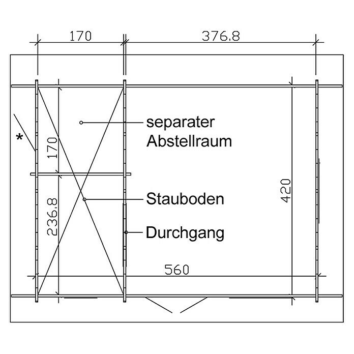 Skan Holz Gartenhaus Esbjerg 2B x T: 520 x 660 cm, Holz, 23,52 m², Wandstärke: 45 mm Sketch