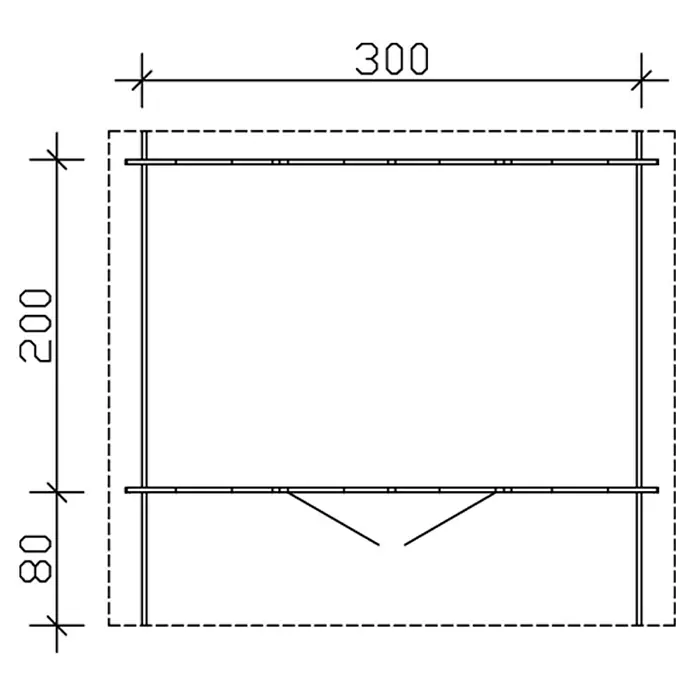 SKAN HOLZ Gartenhaus Faro 1 - Außenmaß inkl. Dachüberstand (B x T): 340 x 300 cm, Holz, Natur - Technische Zeichnung eines Rahmens mit den Maßen 300 x 280, bestehend aus horizontalen und vertikalen Linien.