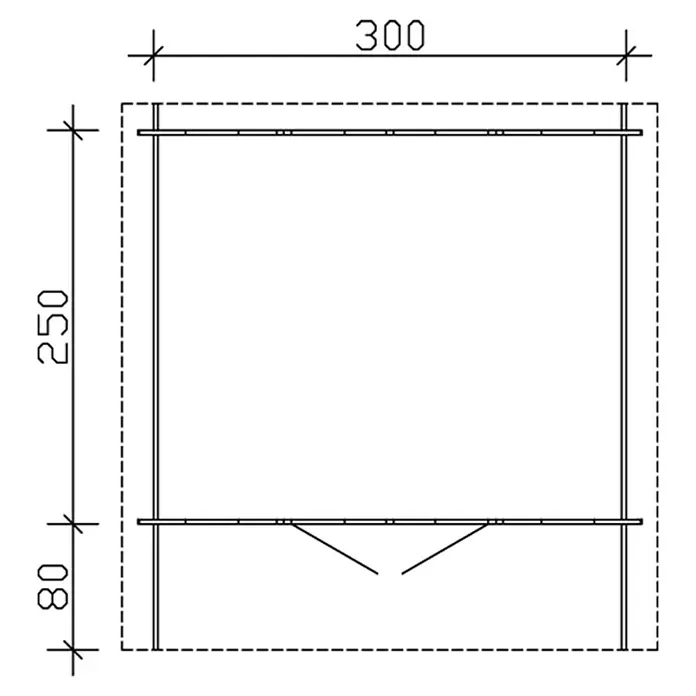 SKAN HOLZ Gartenhaus Faro 2 - Außenmaß inkl. Dachüberstand (B x T): 340 x 350 cm, Holz, Natur - Technische Zeichnung eines Stahlregals mit Bemaßung. Solide Konstruktion für Lager und Werkstatt.