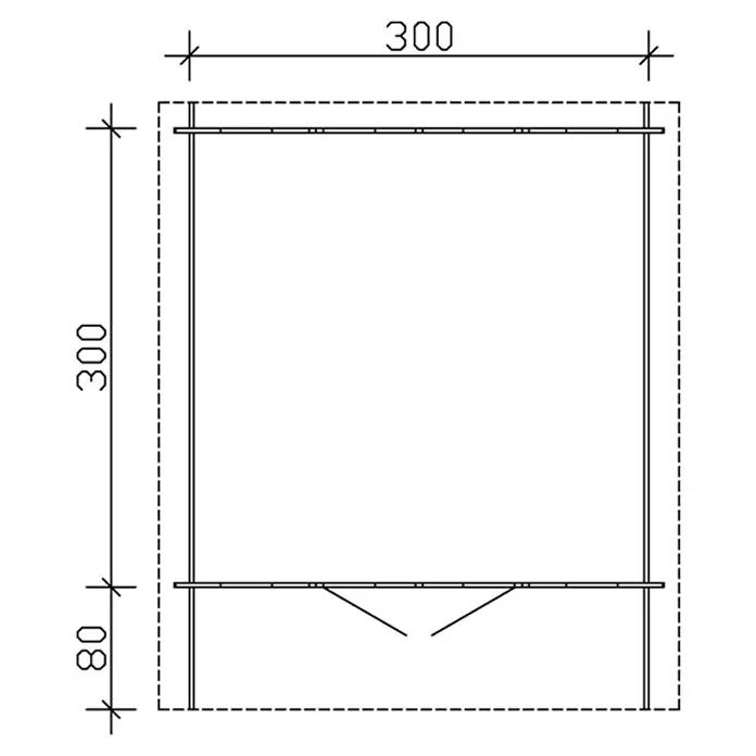 SKAN HOLZ Gartenhaus Faro 3 - Außenmaß inkl. Dachüberstand (B x T): 340 x 400 cm, Holz, Natur - Quadratische Skizze eines Regals mit genauen Maßangaben, ideal für technische Zeichnungen und Baupläne.