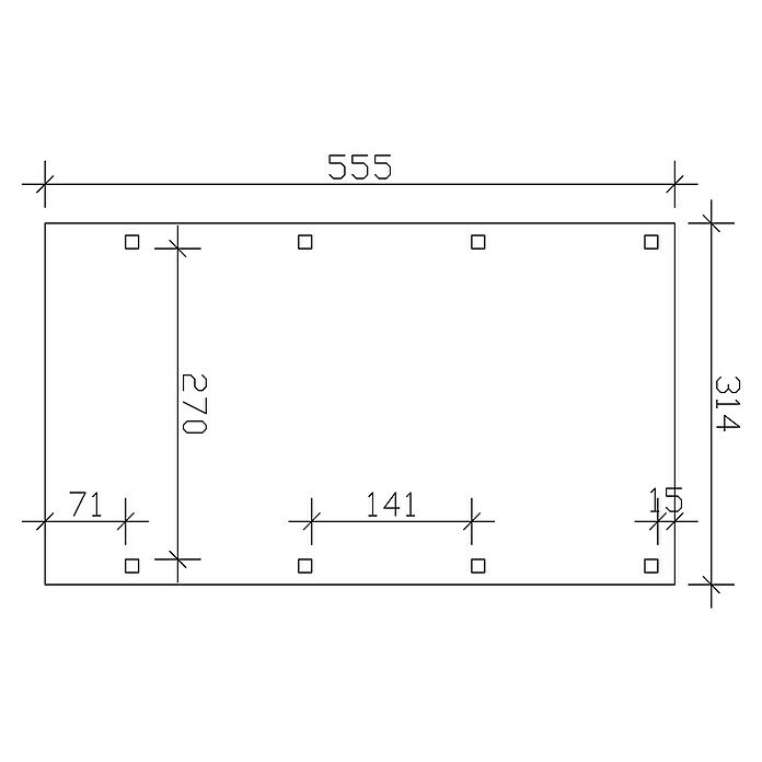 Skan Holz Carport FrieslandB x T: 314 x 555 cm, Einfahrtshöhe: 221 cm, Schiefergrau, Aluminium-Dachplatten Sketch