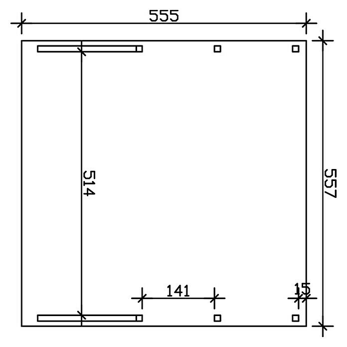 Skan Holz Doppelcarport FrieslandL x B: 555 x 557 cm, Einfahrtshöhe: 212 cm, Nussbaum, Mit 2 Einfahrtsbögen Sketch