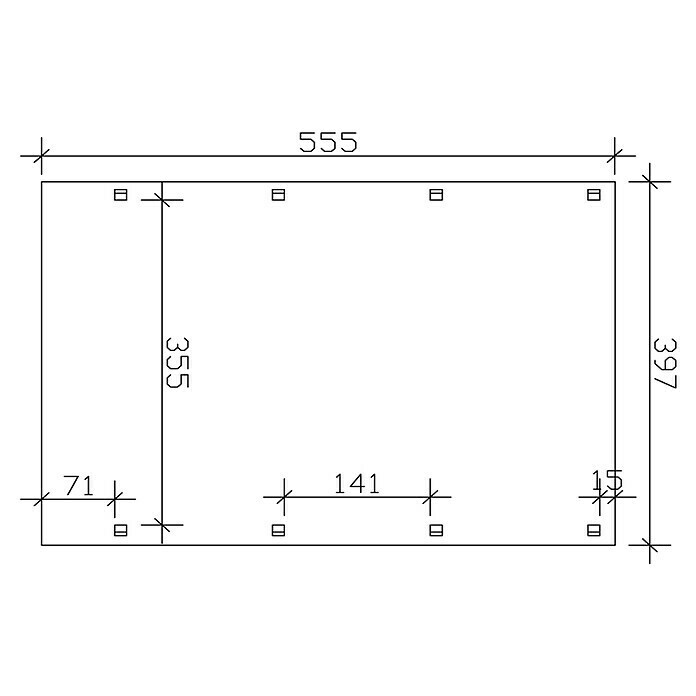 Skan Holz Carport FrieslandB x T: 397 x 555 cm, Einfahrtshöhe: 351 cm, Natur, Geeignet für: Caravans Sketch