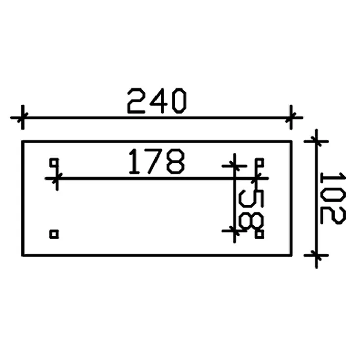 SKAN HOLZ Kaminholzregal Lars 1 - 240 x 102 x 234 cm, Holz, Natur - Abbildung eines Rechtecks mit den Maßen 240 x 102 und internen Abmessungen von 178 und 58, die die Details des Produktdesigns hervorheben.