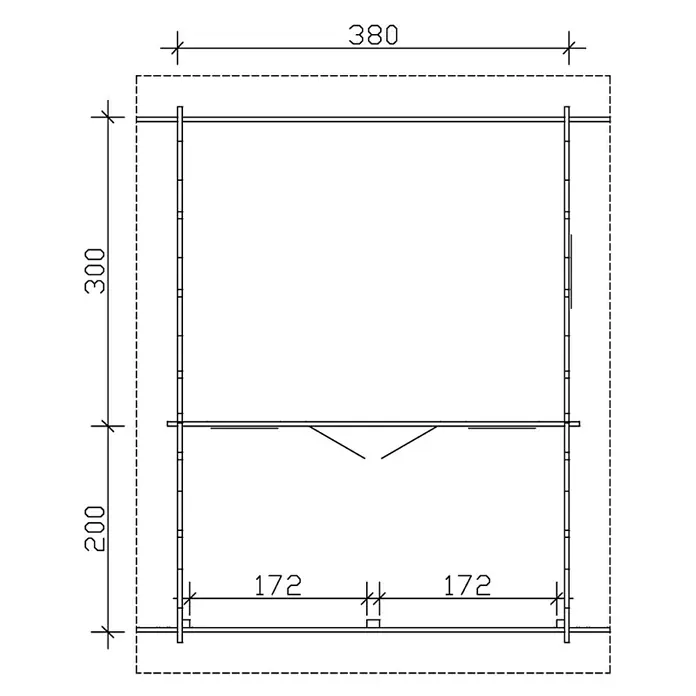 SKAN HOLZ Gartenhaus Luzern - Außenmaß inkl. Dachüberstand (B x T): 460 x 580 cm, Holz, Natur, Dachschalung & Dachlattung - Technische Zeichnung einer Holzkonstruktion mit Maßangaben für Bau- oder Montagezwecke.