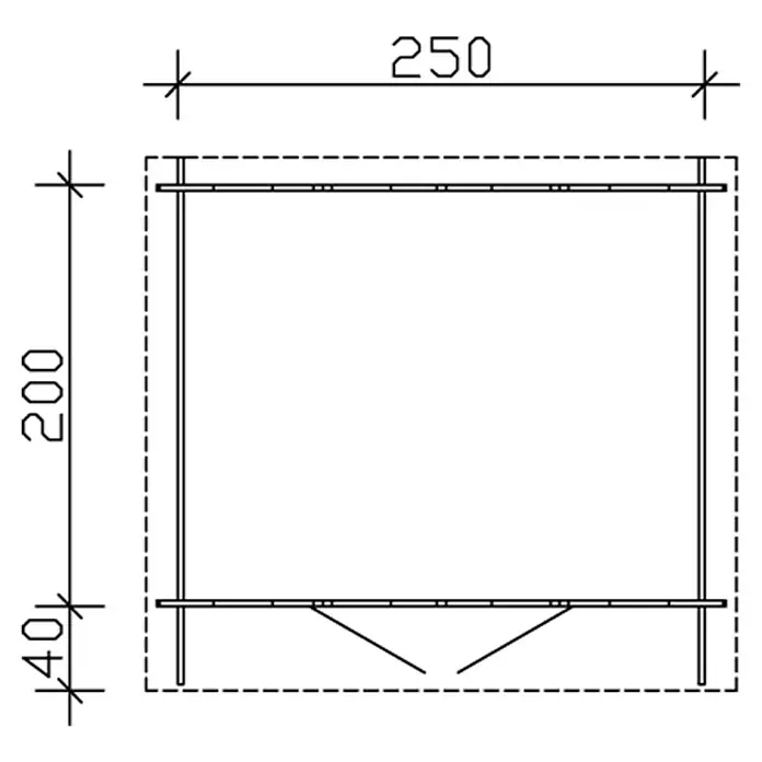 SKAN HOLZ Gartenhaus Palma 1 - Außenmaß inkl. Dachüberstand (B x T): 280 x 255 cm, Holz, Natur - Technische Zeichnung eines rechteckigen Produkts mit den Maßen 250 x 240.