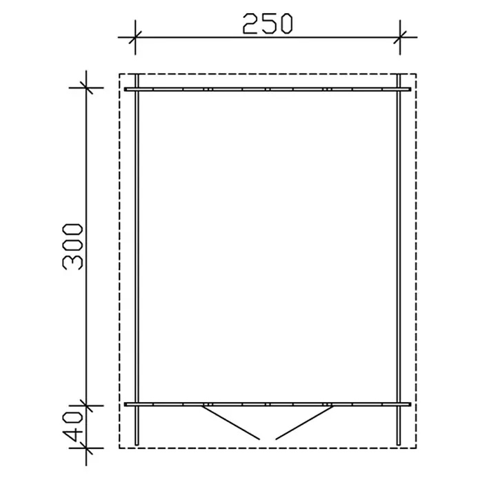SKAN HOLZ Gartenhaus Palma 3 - Außenmaß inkl. Dachüberstand (B x T): 280 x 355 cm, Holz, Natur - Technische Zeichnung eines rechteckigen Rahmens mit den Maßen 250 x 340, der die Konstruktionsdetails des Produkts hervorhebt.