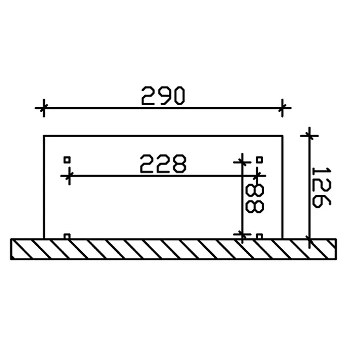 SKAN HOLZ Kaminholzregal Paul 2 - 290 x 126 x 243 cm, Holz, Natur - Technische Zeichnung eines Bauteils mit Bemaßungen, die die Abmessungen und Befestigungspunkte des Produkts zeigt.