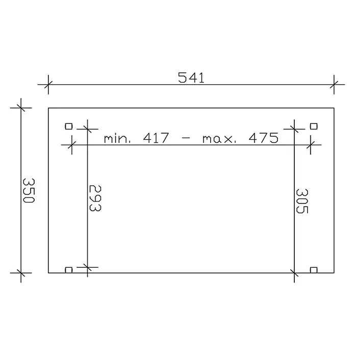 SKAN HOLZ Terrassenüberdachung Sanremo - B x T: 541 x 350 cm, Eiche Hell, Fichtenholz - Technische Zeichnung eines Rechtecks mit den Maßen 541 x 350 mm und inneren Abmessungen von 417-475 mm x 293-305 mm.