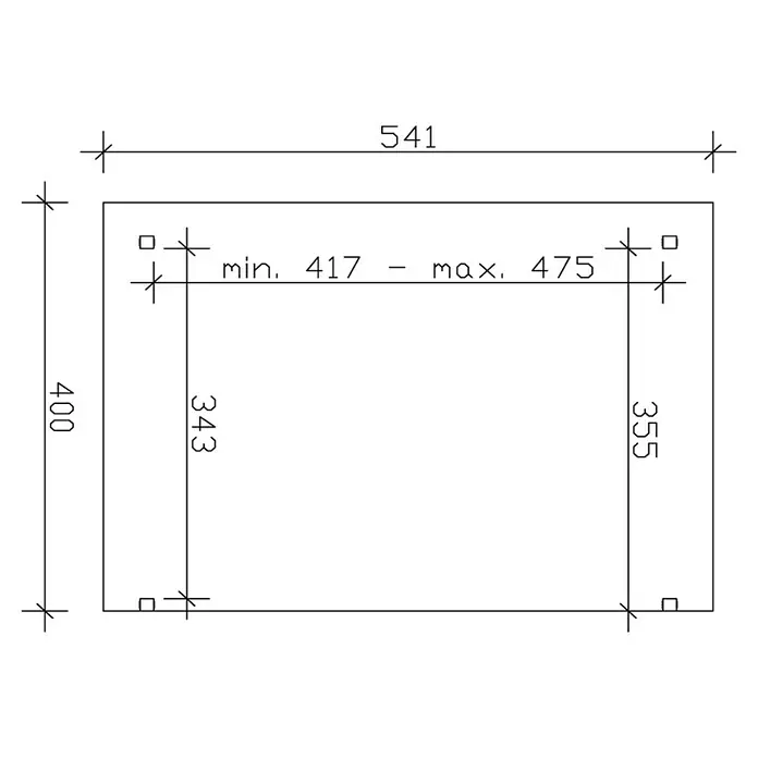 SKAN HOLZ Terrassenüberdachung Sanremo - B x T: 541 x 400 cm, Weiß, Fichtenholz - Technische Zeichnung eines Rechtecks mit Bemaßungen, einschließlich min. 417 und max. 475.