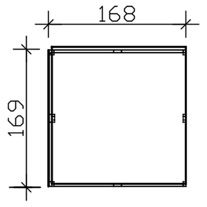 SKAN HOLZ CrossCube Gartenhaus-Anbau Crosscube - B x H: 168 x 223 cm, Passend für: Skan Holz Crosscube Gartenhäuser Sydney/Brisbane 2, Schiefergrau - Schema eines Kubus mit den Maßen 168 x 169, dargestellt als technische Zeichnung mit Maßangaben für Ingenieurwesen und Konstruktion.