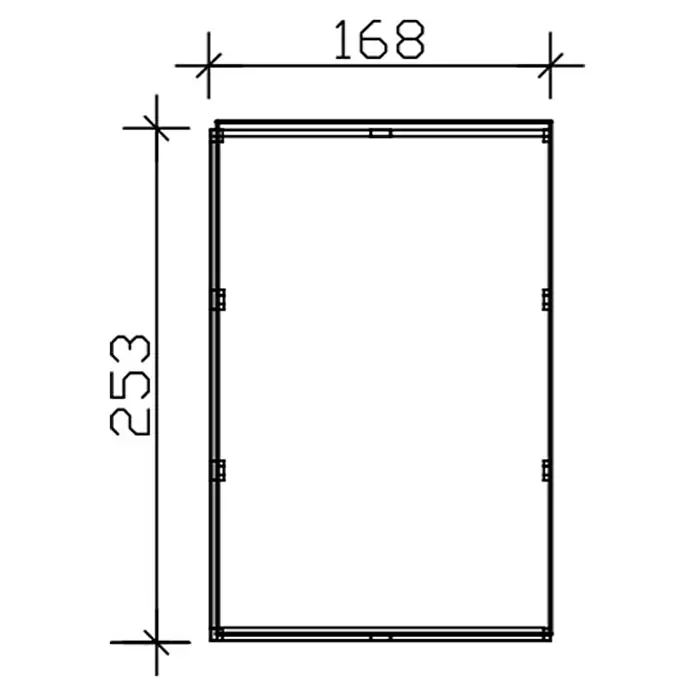 SKAN HOLZ CrossCube Gartenhaus-Anbau Crosscube - B x H: 168 x 223 cm, Passend für: Skan Holz Crosscube Gartenhäuser Perth/Melbourne 3 + 4, Telegrau - Schema des rechteckigen Metallprofils mit einer Breite von 168 und einer Höhe von 253, das die Abmessungen des Produkts verdeutlicht.
