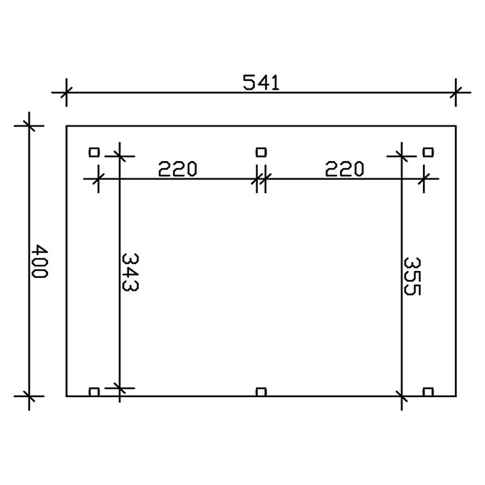 SKAN HOLZ Terrassenüberdachung Siena - B x T: 541 x 400 cm, Fichtenholz, Weiß - Darstellung einer technischen Zeichnung mit Maßangaben. Die Abmessungen des Rechtecks sind 541 x 400.