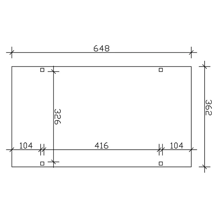 SKAN HOLZ Carport Westerwald - Außenmaß inkl. Dachüberstand (B x T): 3,62 x 6,48 m, Einzelcarport, Natur - Technische Zeichnung eines rechteckigen Produkts mit Maßangaben, die die Länge und Höhe des Produkts detailliert beschreiben.
