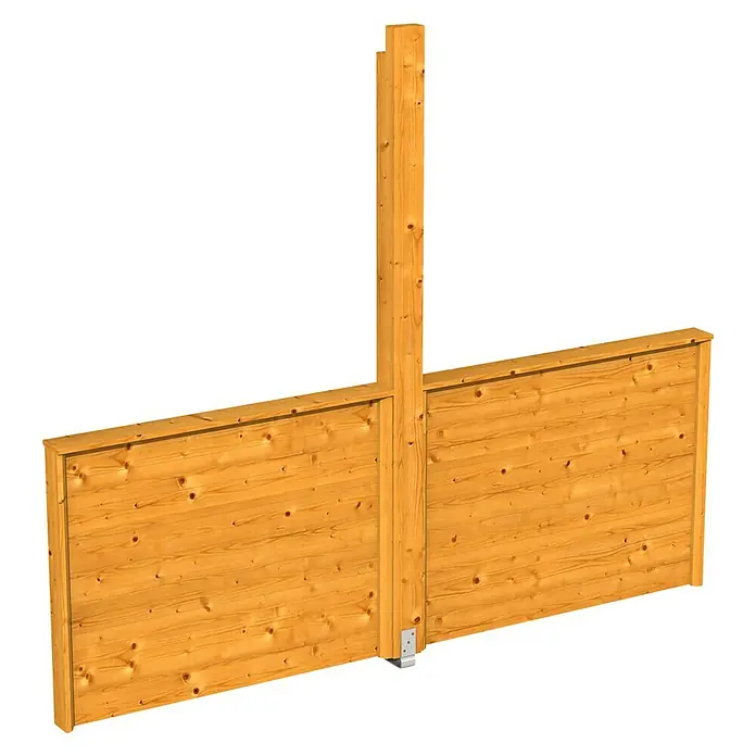 Skan Holz BrüstungsgeländerPassend für: Skan Holz Pavillon Toulouse, Eiche Hell - Holzfassaden-Paneele: Robuste Holzkonstruktion mit senkrechtem Pfosten für eine langlebige und ästhetische Wandverkleidung im Aussenbereich.