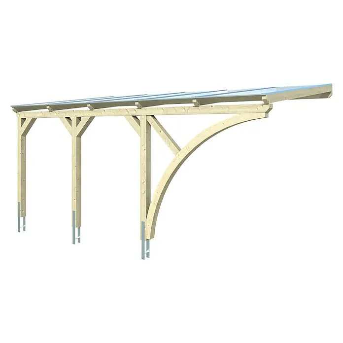 SKAN HOLZ Carport Eifel - Außenmaß inkl. Dachüberstand (B x T): 3 x 5,41 m, Einzelcarport, Natur - Dieses Bild zeigt eine Carport-Konstruktion aus Holz mit transparentem Dach, ideal für den Schutz von Fahrzeugen.