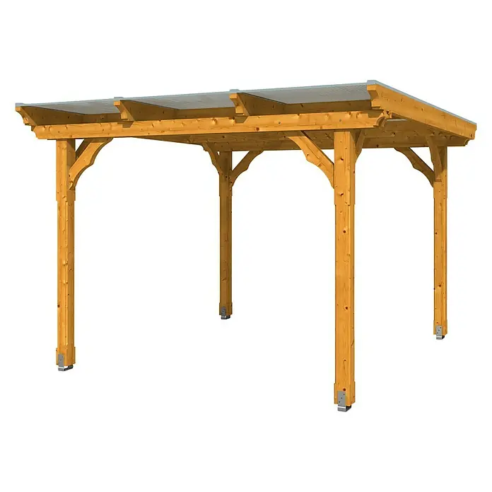 SKAN HOLZ Pavillon Marseille - L x B: 350 x 327 cm, Eiche Hell - Holzpergola mit durchsichtigem Dach, ideal für den Garten. Die Pergola bietet Schatten und Schutz vor leichtem Regen.