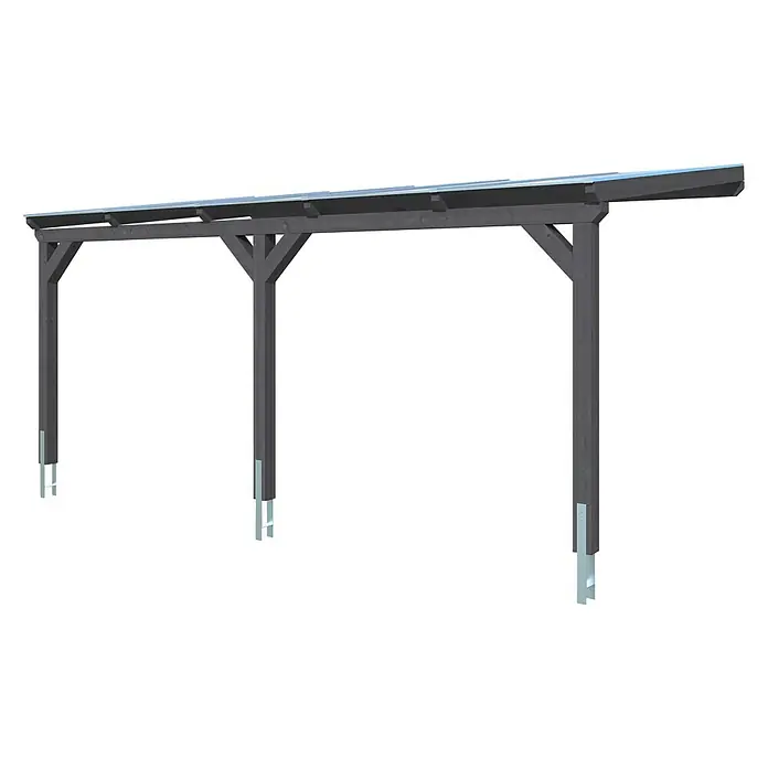 SKAN HOLZ Carport Vogtland - Außenmaß inkl. Dachüberstand (B x T): 3 x 5,41 m, Einzelcarport, Schiefergrau - Bild einer modernen Holzpergola mit geneigtem Dach und robusten Stützpfosten, ideal für Garten oder Terrasse.