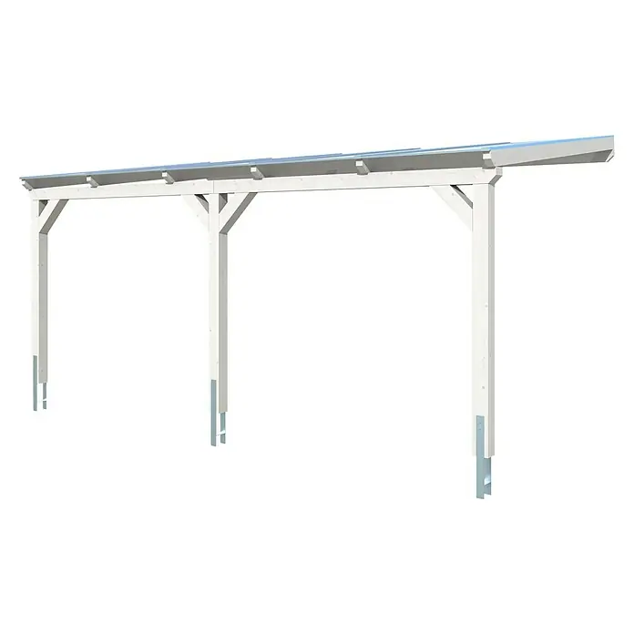 SKAN HOLZ Carport Vogtland - Außenmaß inkl. Dachüberstand (B x T): 3 x 5,41 m, Einzelcarport, Weiß - Eine weiße Carport-Struktur, die durch ihre schlichte Eleganz besticht und praktischen Schutz für Fahrzeuge bietet. Stilvoll und funktional.