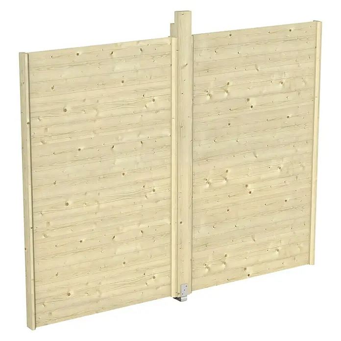 Skan Holz Pavillon-SeitenwandB x H: 270 x 209 cm, Passend für: Skan Holz Pavillon Toulouse, Natur, Ohne Lichtband - Holzzaun-Sichtschutz: Ein naturbelassener Holzbildschirm mit Stützpfosten und solider Basis für Privatsphäre im Garten.