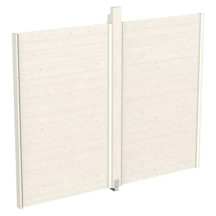 SKAN HOLZ Pavillon-Seitenwand - B x H: 270 x 209 cm, Passend für: Skan Holz Pavillon Toulouse, Weiß, Ohne Lichtband - Ansicht eines weißen Holzzauns mit stabilen Pfosten, ideal zur Grundstücksabgrenzung und als stilvoller Sichtschutz für Garten oder Terrasse.