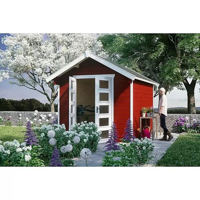 SKAN HOLZ Gartenhaus Hengelo - Außenmaß inkl. Dachüberstand (B x T): 280 x 355 cm, Holz, Schwedenrot - Stimmungsaufnahme