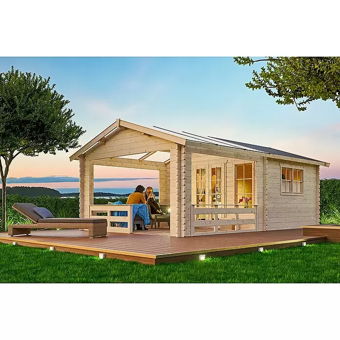 SKAN HOLZ Gartenhaus Holmestrand - Außenmaß inkl. Dachüberstand (B x T): 420 x 650 cm, Holz, Natur - Stimmungsaufnahme