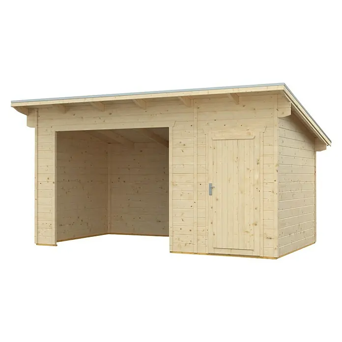 SKAN HOLZ Holzunterstand Knut - 250 x 430 x 249,5 cm, Natur - Geräumiges Holzhaus mit offenem Bereich und abschließbarem Abteil für vielfältige Nutzungsmöglichkeiten.