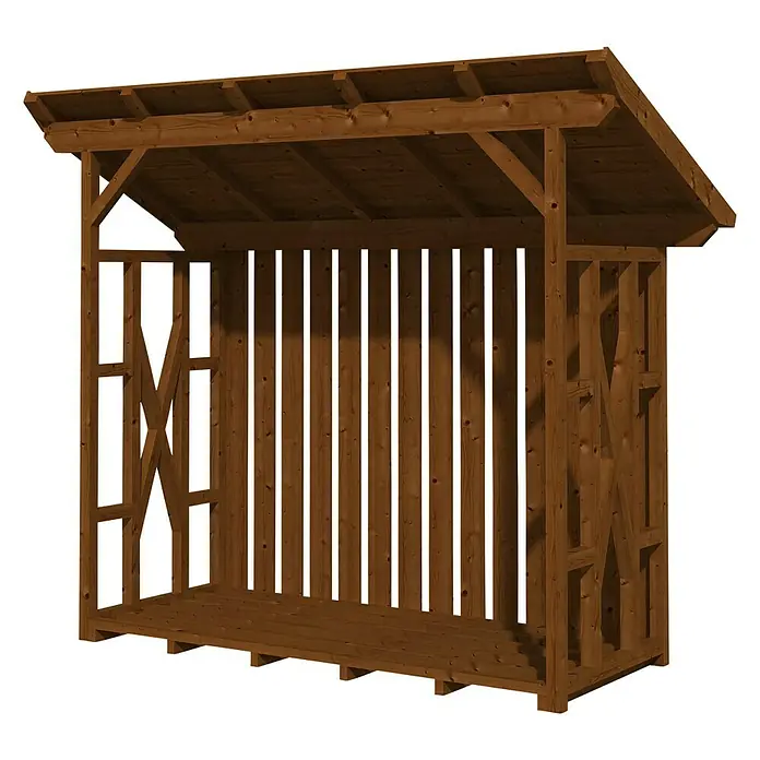 SKAN HOLZ Kaminholzregal Lars 2 - 290 x 128 x 247 cm, Holz, Nussbaum - Ein Holzschuppen aus Holz mit einem geneigten Dach zum Schutz vor Witterungseinflüssen. Ideal zur Lagerung von Brennholz.