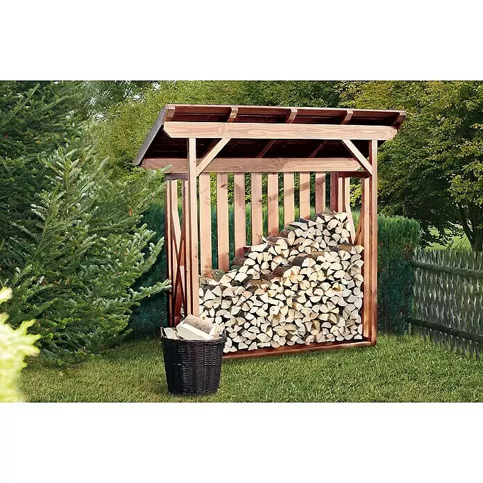 SKAN HOLZ Kaminholzregal Lars 1 - 240 x 102 x 234 cm, Holz, Nussbaum - Stimmungsaufnahme