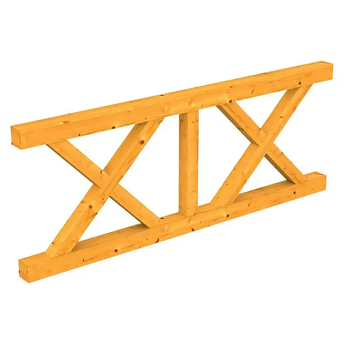 SKAN HOLZ Brüstungsgeländer Andreaskreuz - Passend für: Skan Holz Leimholz-Terrassenüberdachungen, Pfostenabstand 220 cm, Eiche Hell - Holzkonstruktion mit Querverstrebungen, ideal für Dachstühle oder dekorative Elemente. Die helle Holzfarbe sorgt für eine freundliche Atmosphäre.