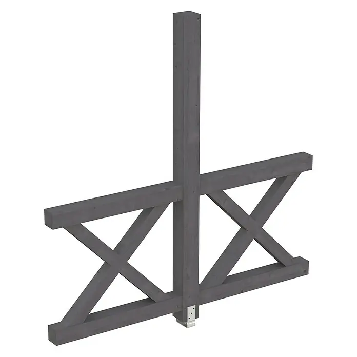 Skan Holz Seitenwand AndreaskreuzPassend für: Skan Holz Leimholz-Terrassenüberdachungen, Tiefe 250/239 cm, freistehend, Schiefergrau - Graue Holzzaunsektion mit X-förmiger Verstrebung und Pfosten, ideal für Gärten oder Terrassen, bietet sowohl Stil als auch Stabilität.