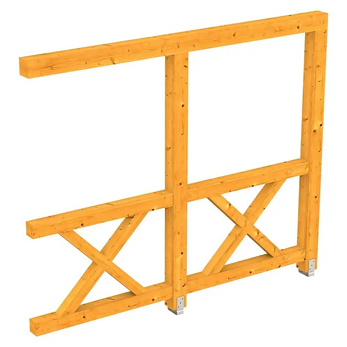 SKAN HOLZ Seitenwand Andreaskreuz - Passend für: Skan Holz Leimholz-Terrassenüberdachungen, Tiefe 300/289 cm, Eiche Hell - Holzkonstruktion mit Verstrebungen und Metallbeschlägen. Die Konstruktion ist aus hellem Holz gefertigt und zeigt eine stabile Bauweise.