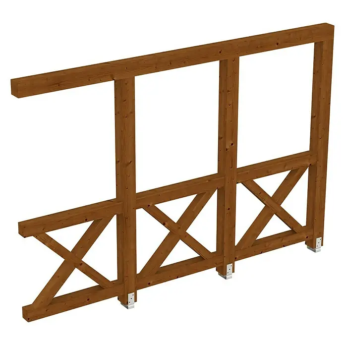 SKAN HOLZ Seitenwand Andreaskreuz - Passend für: Skan Holz Leimholz-Terrassenüberdachungen, Tiefe 350/339 cm, Nussbaum - Darstellung eines Holzrahmenbaus mit dekorativen Kreuzverstrebungen, ideal für Gartenprojekte und rustikale Akzente.