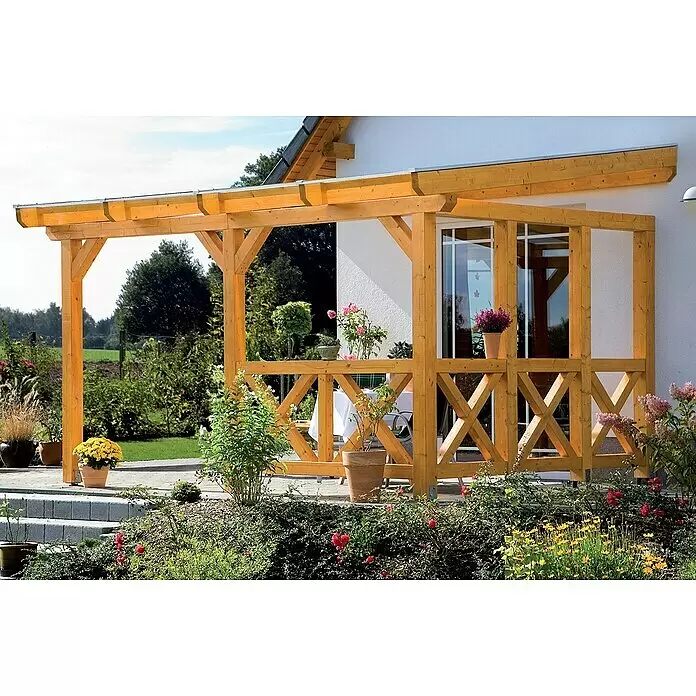 SKAN HOLZ Seitenwand Andreaskreuz - Passend für: Skan Holz Leimholz-Terrassenüberdachungen, Tiefe 250/239 cm, Natur - Stimmungsaufnahme