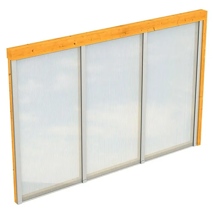 Skan Holz SeitenwandPassend für: Skan Holz Leimholz-Terrassenüberdachungen, Tiefe 350/339 cm, Eiche Hell, Holz - Holzrahmen mit transparenten Paneelen. Ein modernes Produkt für Terrassenüberdachungen oder Windschutz mit klaren Linien.