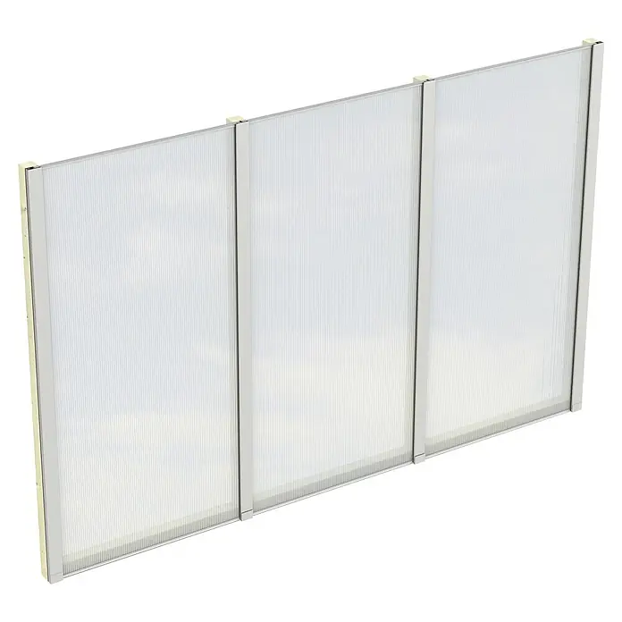 SKAN HOLZ Seitenwand - Passend für: Skan Holz Leimholz-Terrassenüberdachungen, Tiefe 350/339 cm, freistehend, Natur - Drei Polycarbonatplatten mit Rahmen stehen aufgereiht. Die Platten sind lichtdurchlässig und ideal für den Innen- und Außenbereich geeignet.