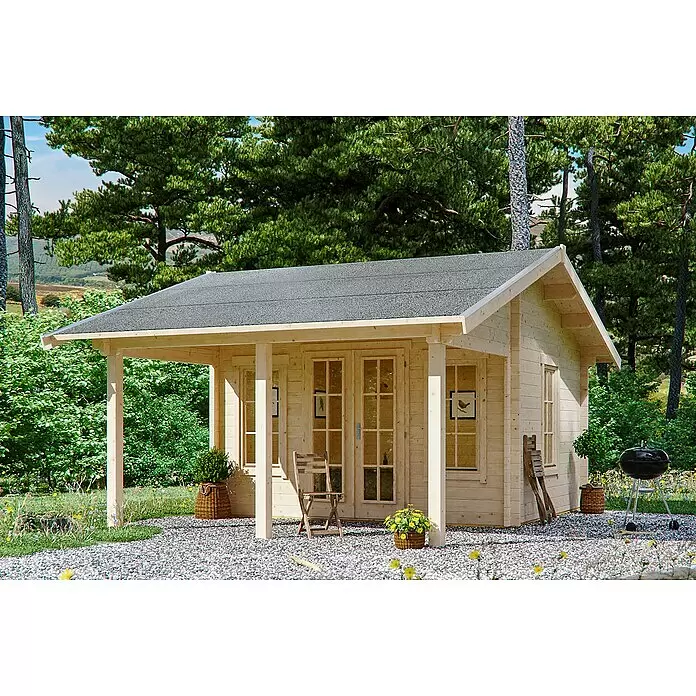 SKAN HOLZ Gartenhaus Luzern - Außenmaß inkl. Dachüberstand (B x T): 460 x 580 cm, Holz, Natur, Dachschalung & Dachlattung - Stimmungsaufnahme