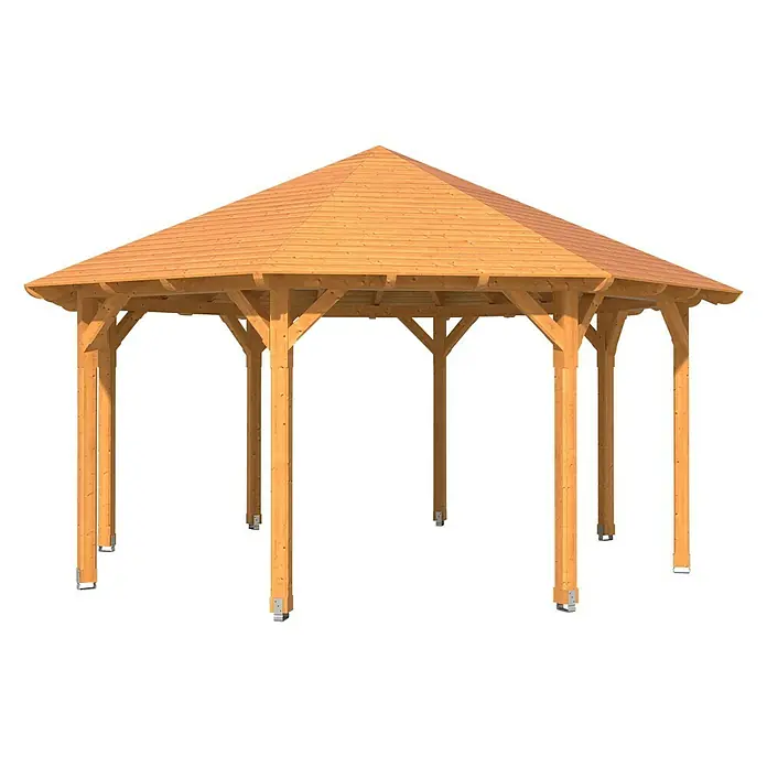 SKAN HOLZ Pavillon Lyon 3 - L x B: 557 x 557 cm, Natur - Ein Holzpavillon mit einem achteckigen Dach und stabilen Holzpfosten. Der Pavillon ist eine attraktive Ergänzung für jeden Garten.