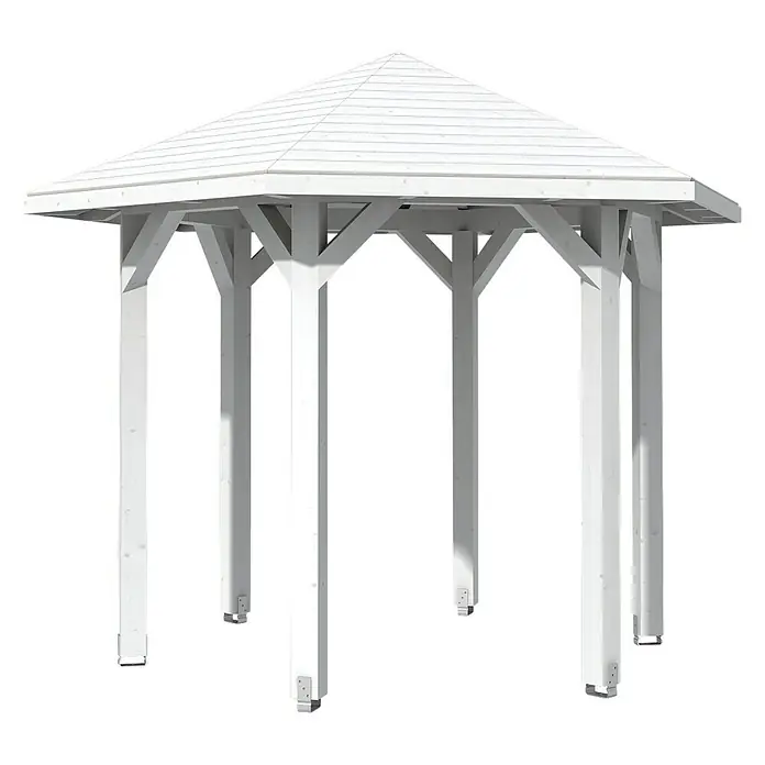 SKAN HOLZ Pavillon Nancy 1 - L x B: 312 x 360 cm, Weiß - Weiße Holzlaube mit quadratischem Dach und stabilen Pfosten, ideal für den Garten. Das perfekte Gartenhaus.