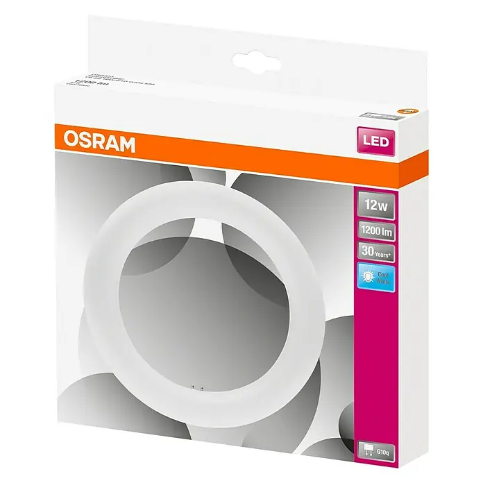 Osram Tubo LED T9 - Largo: 205 mm, Blanco neutro, 22 W, 1.200 lm, G10q - Embalaje de una lámpara LED OSRAM de 12W, 1200lm, 30 años de vida útil y luz blanca fría. Base G10q.