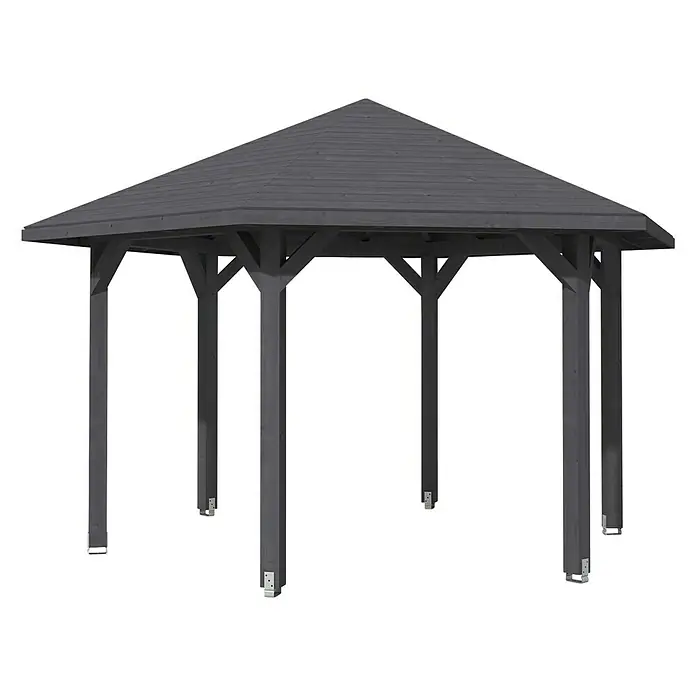 SKAN HOLZ Pavillon Nancy 3 - L x B: 416 x 480 cm, Schiefergrau - Grauer Pavillon mit Dach und tragenden Säulen für den Garten oder die Terrasse, ideal als Schattenspender im Freien.