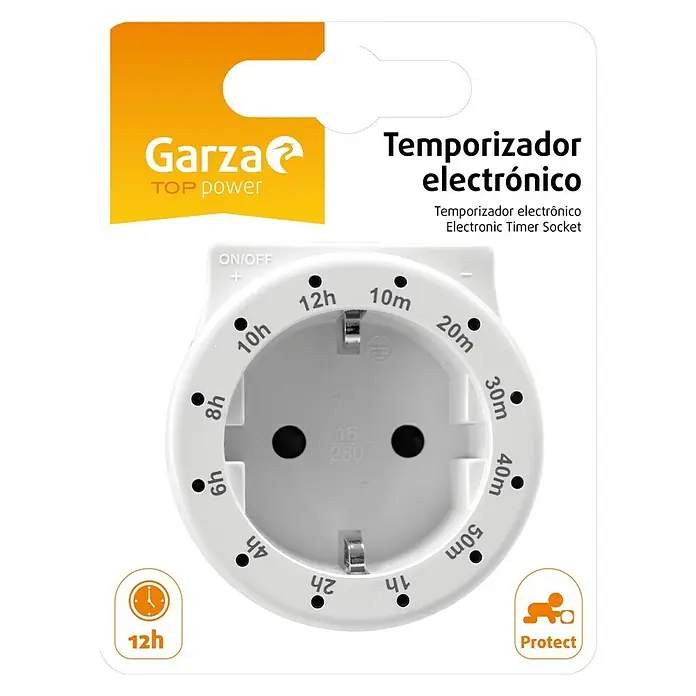 Garza Temporizador 12 horas - Blanco, Cuenta atrás - La imagen muestra un temporizador electrónico Garza Top Power, destacando su diseño fácil de usar y su funcionalidad práctica.